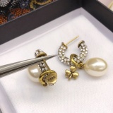 Dior New Fashion Diamond Set Clover Pearl Earrings