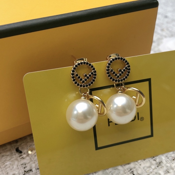 Fendi New Fashion Diamond Studded F Pearl Earrings