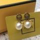 Fendi New Fashion Diamond Studded F Pearl Earrings
