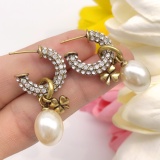 Dior New Fashion Diamond Set Clover Pearl Earrings