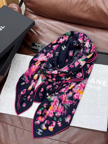 Chanel New Fashion Versatile Floral Printed Cashmere Double Sided Same Color Shawl Size: 135 x 135 CM