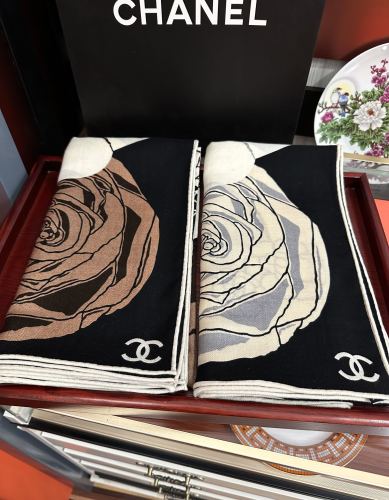 Chanel Fashion Elegant Camellia Hat Printed Cashmere Square Towel Size: 140 x 140 CM