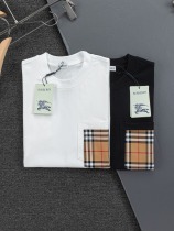 Burberry Classic Checkered Splicing Short Sleeve Couple Versatile Casual T-shirt Burberry Classic Checkered Splicing Short Sleeve Couple Versatile Casual T-shirt