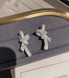 Chanel Fashion Versatile Full Diamond Bow Earrings