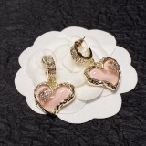 Chanel Fashion Pink Crystal Letter Love Crystal Diamond Letter Ears