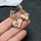 Chanel Fashion Pink Crystal Letter Love Crystal Diamond Letter Ears