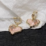Chanel Fashion Pink Crystal Letter Love Crystal Diamond Letter Ears