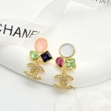Chanel New Fashion Color Diamond Glass Gemstone Double C Earrings