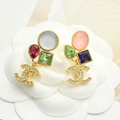 Chanel New Fashion Color Diamond Glass Gemstone Double C Earrings