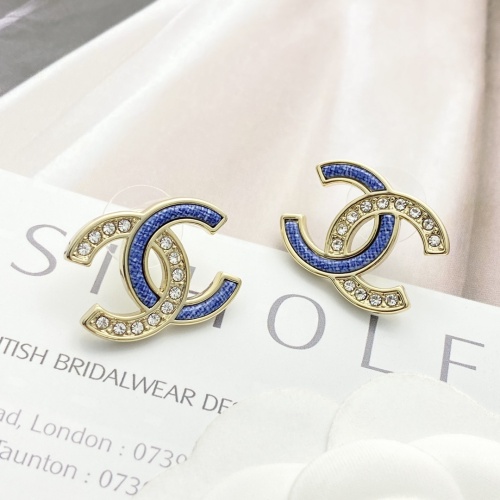 Chanel New Fashion Denim Blue Denim Water Diamond Double C Earrings