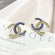Chanel New Fashion Denim Blue Denim Water Diamond Double C Earrings
