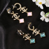 Chanel New Fashion Versatile Color Diamond Double C Earrings