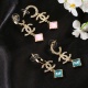 Chanel New Fashion Versatile Color Diamond Double C Earrings