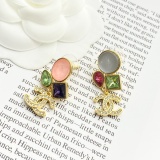 Chanel New Fashion Color Diamond Glass Gemstone Double C Earrings