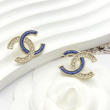 Chanel New Fashion Denim Blue Denim Water Diamond Double C Earrings