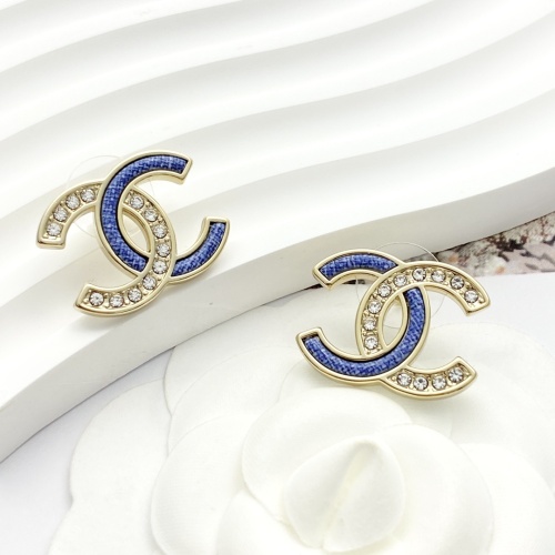 Chanel New Fashion Denim Blue Denim Water Diamond Double C Earrings