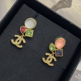 Chanel New Fashion Color Diamond Glass Gemstone Double C Earrings