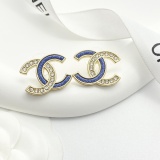 Chanel New Fashion Denim Blue Denim Water Diamond Double C Earrings