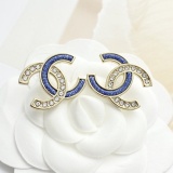 Chanel New Fashion Denim Blue Denim Water Diamond Double C Earrings