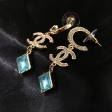 Chanel New Fashion Versatile Color Diamond Double C Earrings