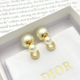 Dior Full Diamond C Letter Double Ball Pearl Earrings