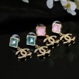 Chanel New Fashion Versatile Color Diamond Double C Earrings