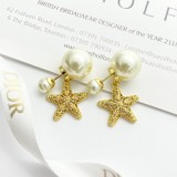 Dior Fashion Hollow Sea Star Pearl Earrings