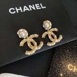 Chanel New Elegant Pearl String Leather Earrings