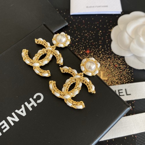 Chanel New Elegant Pearl String Leather Earrings