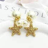 Dior Fashion Hollow Sea Star Pearl Earrings