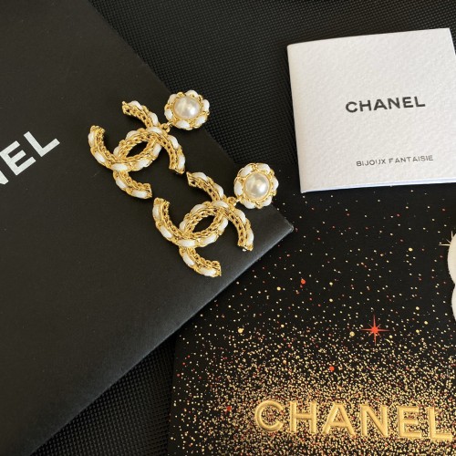 Chanel New Elegant Pearl String Leather Earrings