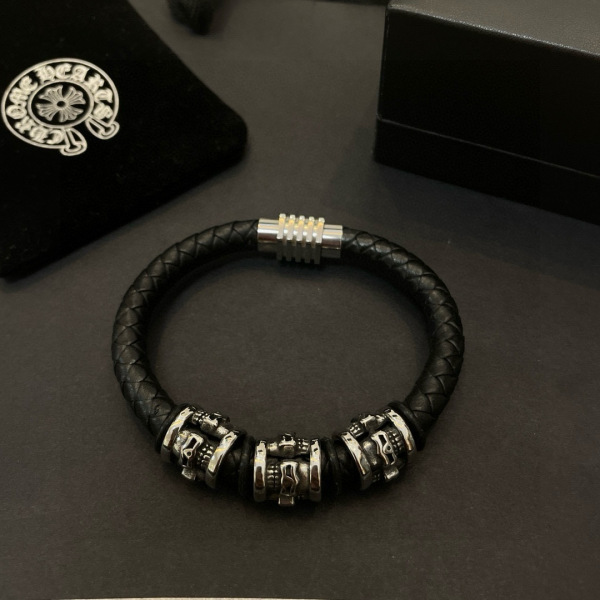 Chrome Hearts Fashion Retro Skull Leather Rope Bracelet