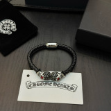Chrome Hearts Fashion Retro Diamond Studded Skull Leather Rope Bracelet