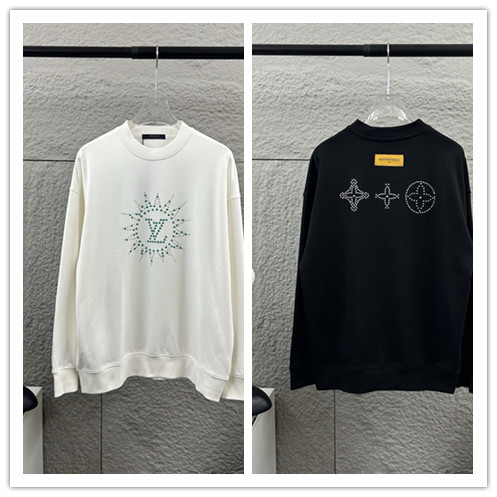 Louis Vuitton Unisex Classic Hot Diamond Logo Loose Casual Long Sleeve T-shirt