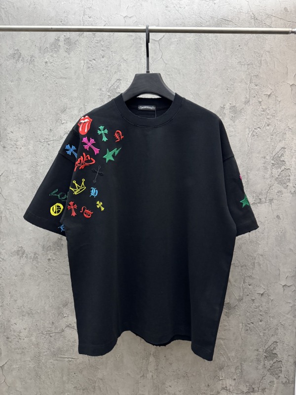 Chrome Hearts Fashion Embroidered T-shirt Unisex Casual Loose Short Sleeve