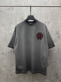 Chrome Hearts Fashion Patch Embroidered Horseshoe Washed T-shirt Unisex Casual Loose Short Sleeve