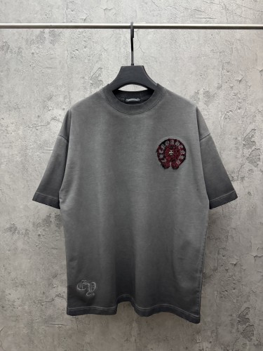 Chrome Hearts Fashion Patch Embroidered Horseshoe Washed T-shirt Unisex Casual Loose Short Sleeve