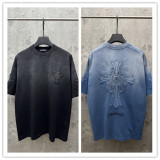 Chrome Hearts Fashion Patch Cross Washed T-shirt Couple Loose Casual Short Sleeve