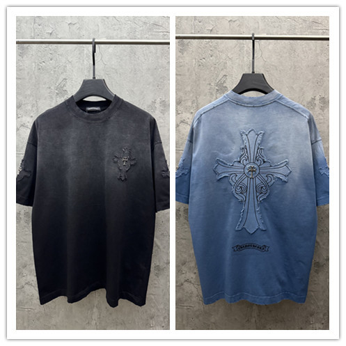 Chrome Hearts Fashion Patch Cross Washed T-shirt Couple Loose Casual Short Sleeve
