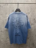 Chrome Hearts Fashion Patch Cross Washed T-shirt Couple Loose Casual Short Sleeve