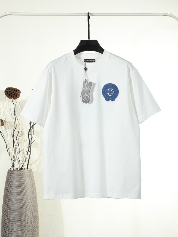 Chrome Hearts Classic Cowboy Patch Embroidered Horseshoe Washed Short Sleeve Couple Versatile Casual T-shirt