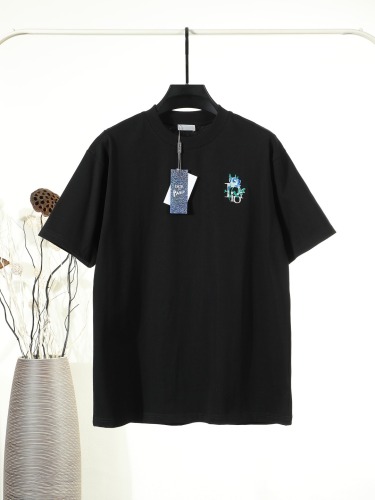 Dior Classic Embroidered Flower Logo Short Sleeve Couple Versatile Casual T-shirt