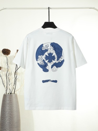 Chrome Hearts Classic Cowboy Patch Embroidered Horseshoe Washed Short Sleeve Couple Versatile Casual T-shirt