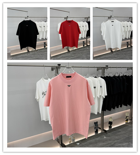 Prada New Classic Metal Triangle Logo Short Sleeve Unisex Versatile Casual T-shirt