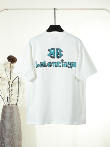 Balenciaga Fashion Embroidered Logo Water Washed Short Sleeve Couple Versatile Casual T-shirt