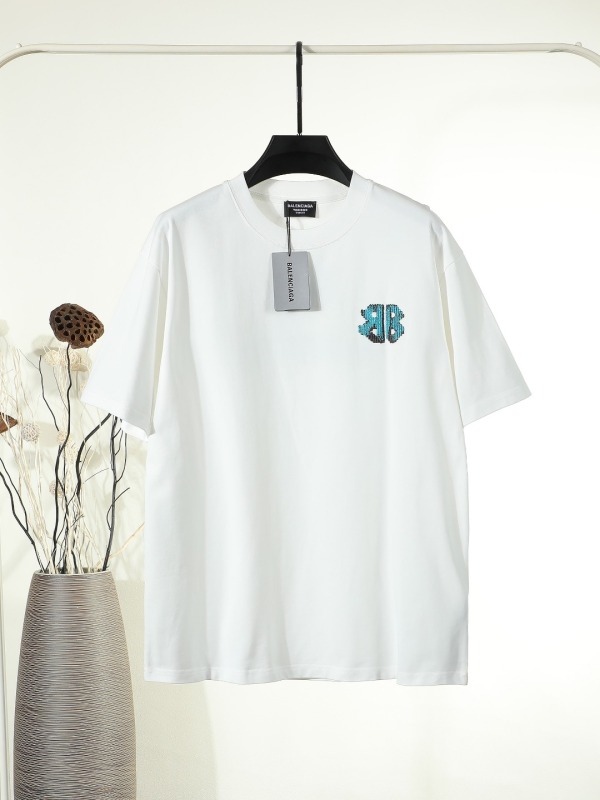 Balenciaga Fashion Embroidered Logo Water Washed Short Sleeve Couple Versatile Casual T-shirt