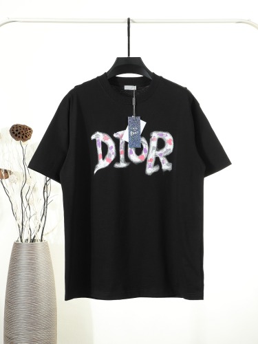 Dior Fashion Graffiti Logo Wash Short Sleeve Couple Versatile Casual T-shirt