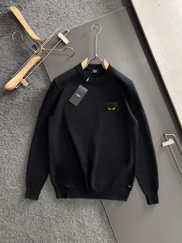 Fendi Classic Simple Versatile Leather Logo Round Neck Base Knitted Sweater