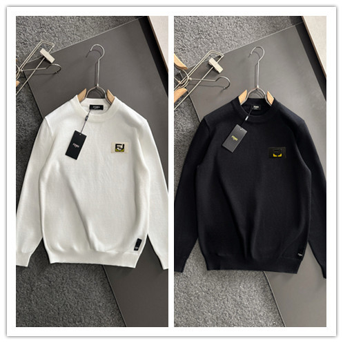 Fendi Classic Simple Versatile Leather Logo Round Neck Base Knitted Sweater