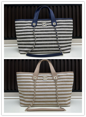 Chanel Classic Striped Canvas Tote Bag Casual Versatile Handbag Size: 26 × 44 × 13 CM